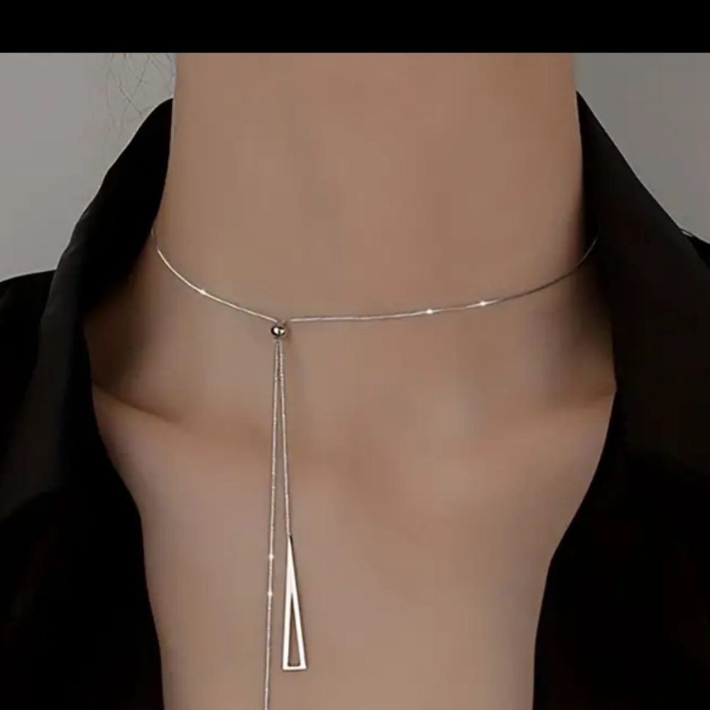 925 Sterling Silver Minimal Triangle Necklace Adjustable Necklace Minimalist - Picture 6 of 12